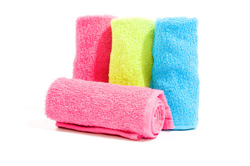 Soft cotton towels isolated on a white