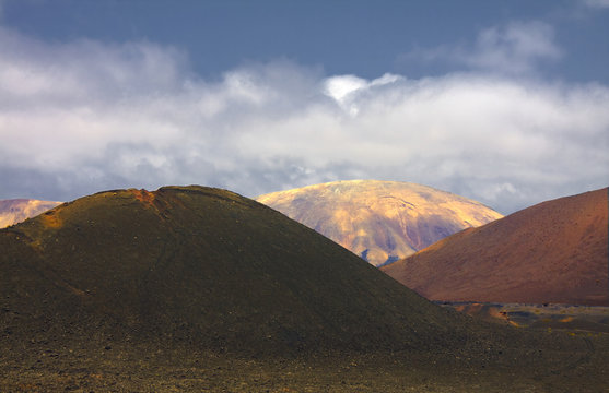 Landscape of volcanic mountains in Lanzarote island