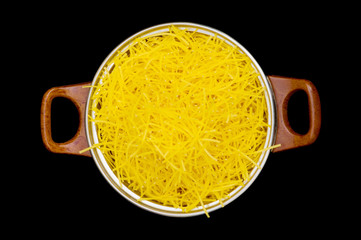 Spaghetti pot isolated on the black background