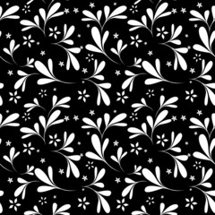 Vector seamless black floral background