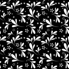 Papier Peint photo Fleurs noir et blanc Fond floral noir sans soudure de vecteur