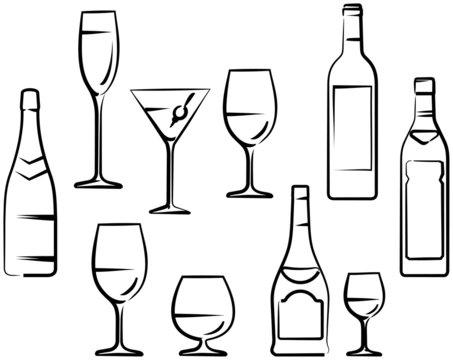 Wineglasses and Bottles - Vector illustration