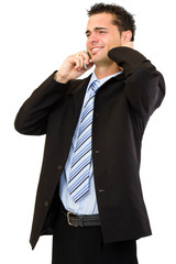 despaired businessman making a call