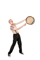 Cool drummer on white