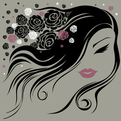 Decorative vintage woman with flowers in the hair