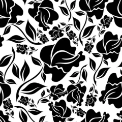 Papier Peint photo Lavable Fleurs noir et blanc Motif floral vintage sans couture avec des roses
