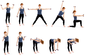 Woman with Dumbbells in Various Poses