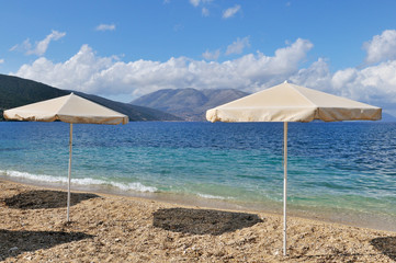 landscape with  beach and parasols