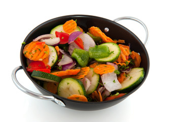 cut vegetables in a frying pan