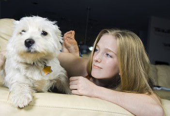 Girl and Her West Highland White Terrier