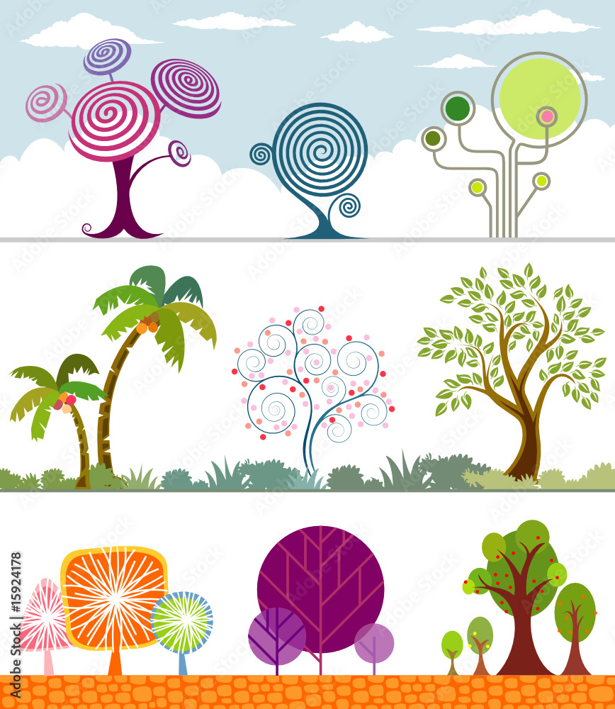 Fototapete different shape of trees collection. vector layered.