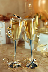 Celebration of an Event With Champagne Glasses and Gifts