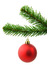 Obraz na płótnie Canvas red christmas ball on a tree on white background