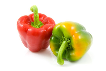 Two fresh paprika on white background