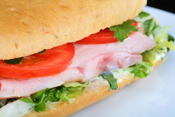 Delicious sandwich with tomatoes and chicken breast