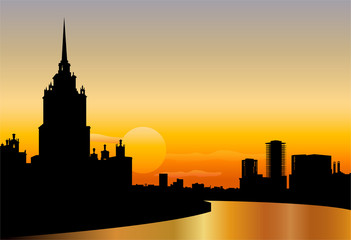 Fototapeta premium moscow silhouette skyline sunset vector