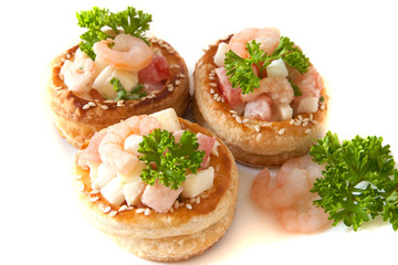 Volauvents with shrimp salad