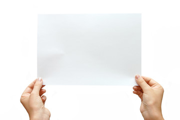 paper banner in hand isolated on white background