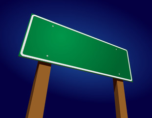 Blank Green Road Sign Illustration Against Blue