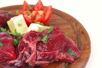 uncooked small beef chunks