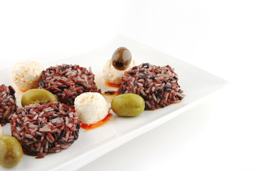 mozarella cheese and dark rice