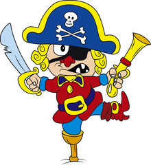 Vector illustration of drunken cartoon pirate