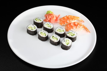 Japanese sushi set with shrimps