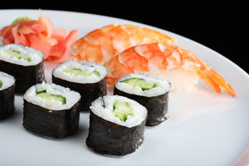 Japanese sushi set with shrimps