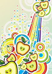 Fototapeta premium Funky colorful background with apples and rainbow
