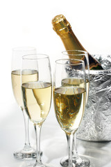 Champagne flutes and ice bucket