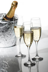 Champagne flutes and ice bucket