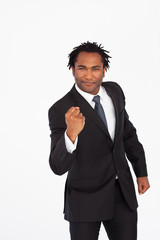 Confident businessman celebrating a success