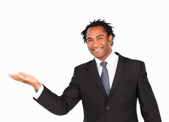 Smiling businessman offering his hand