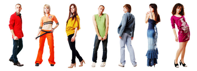 Young people wearing the colors of the rainbow.