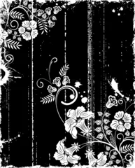 Behang Zwart wit bloemen Grunge Bloemen Frame