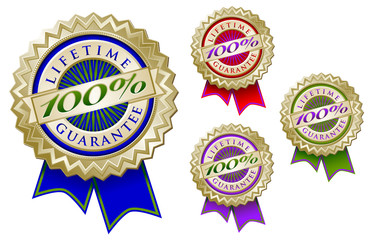 Set of Four Colorful 100% Lifetime Guarantee Emblem Seals