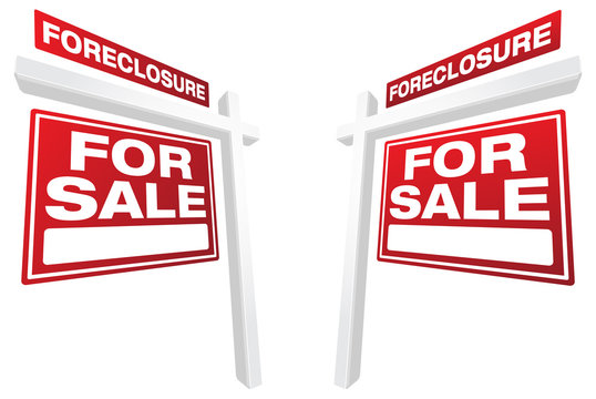 Pair of Vector Red Foreclosure For Sale Real Estate Signs
