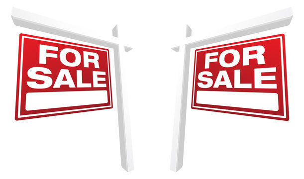 Pair of Red Vector For Sale Real Estate Signs In Perspective