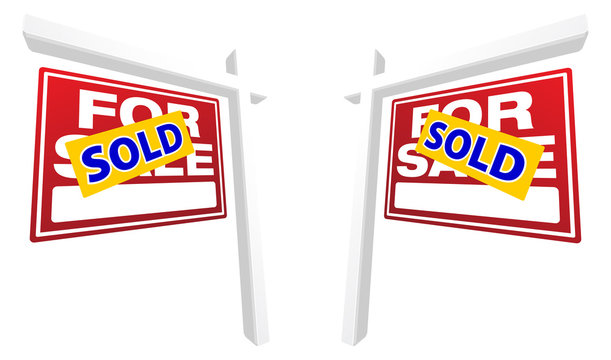 Pair of Red Sold For Sale Real Estate Signs