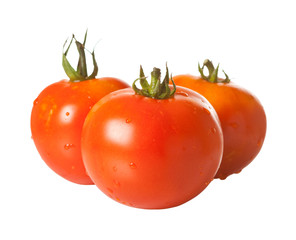 Three tomatoes isolated on white with clipping path
