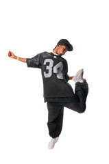 Cool young hip-hop man on white background