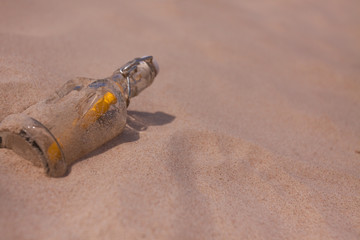 Beach compositions. Botlle brought by the water