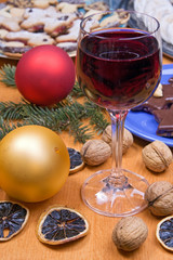 Christmas table with red wine