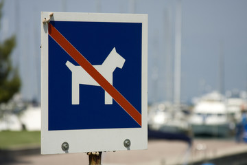 No dogs allowed sign in the marina.