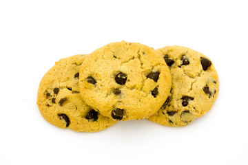 Chocolate chip cookies on a white surface