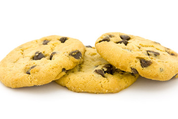 Chocolate chip cookies on a white surface