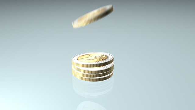 2euro coins falling on each other