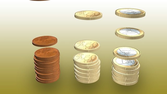 3d Euro coins falling on top of each other