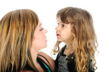 Closeup of mother and daughter