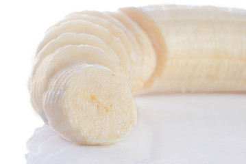 Close-up of peeled, sliced banana